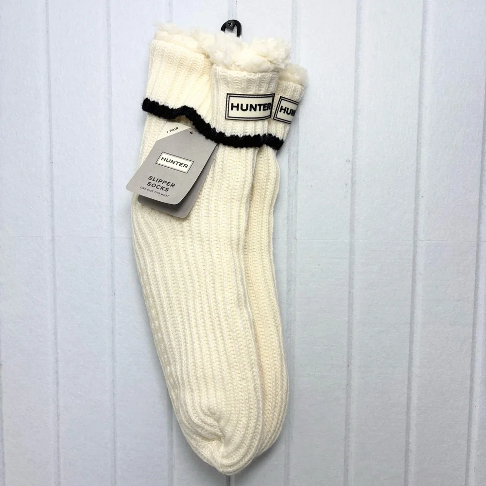 Hunter Cream Cable Knit Socks with Striped Cuff‎ ONe Size Fits Most